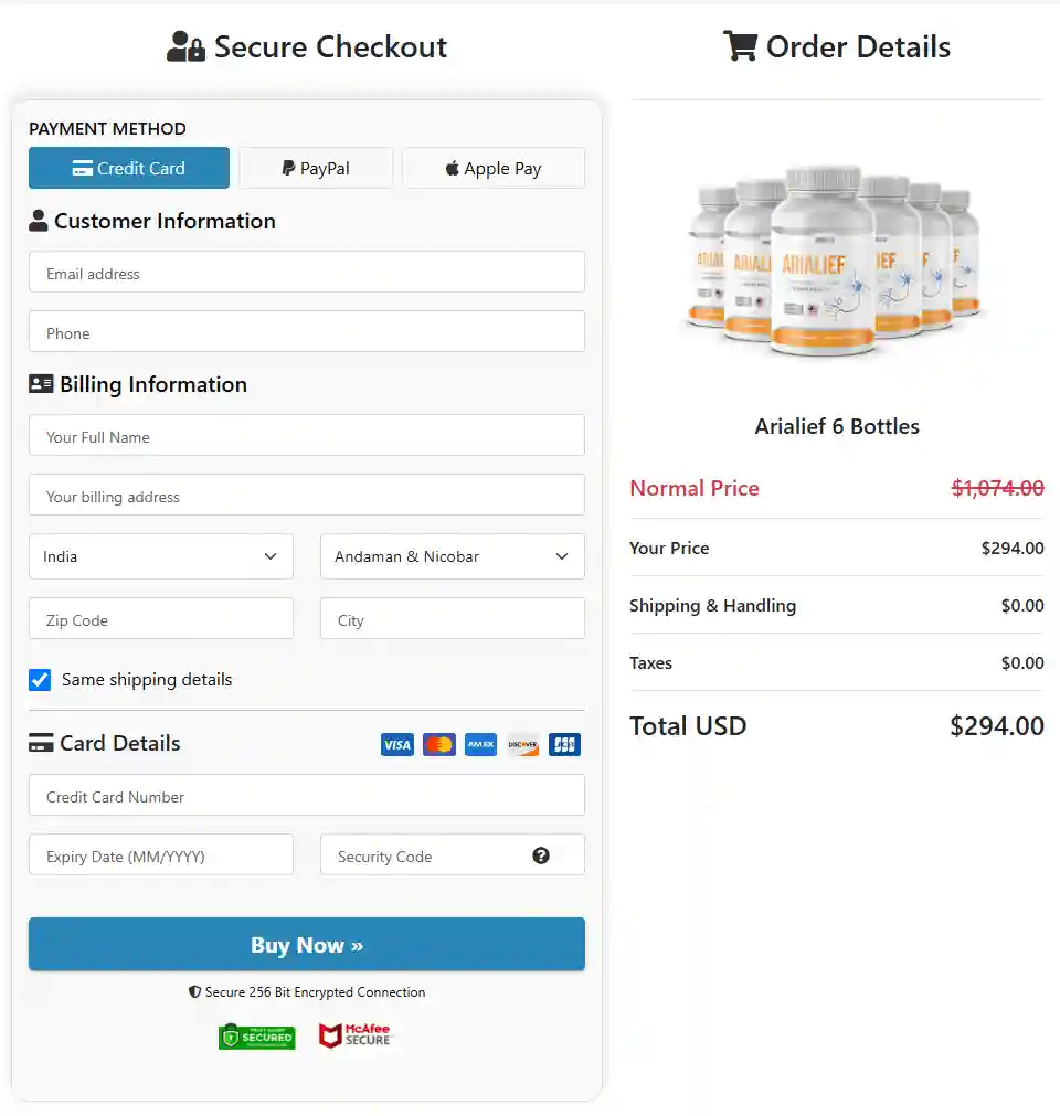 arialief Order Page